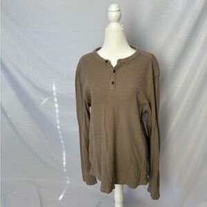 AllSaints Men's Long-Sleeve Henley Shirt in Olive Brown